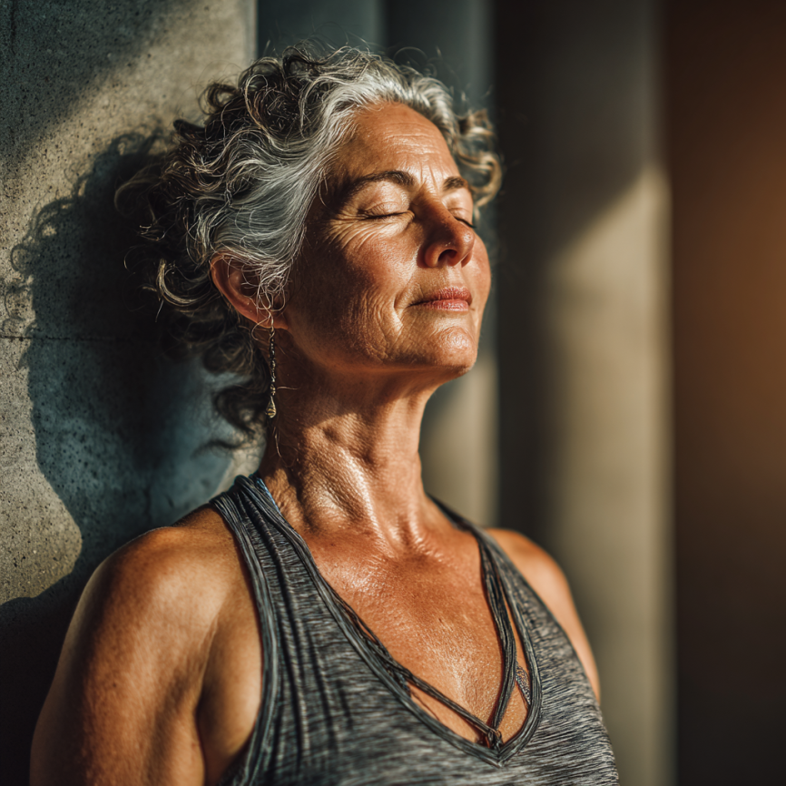 Adultos mayores practicando yoga en un ambiente sereno